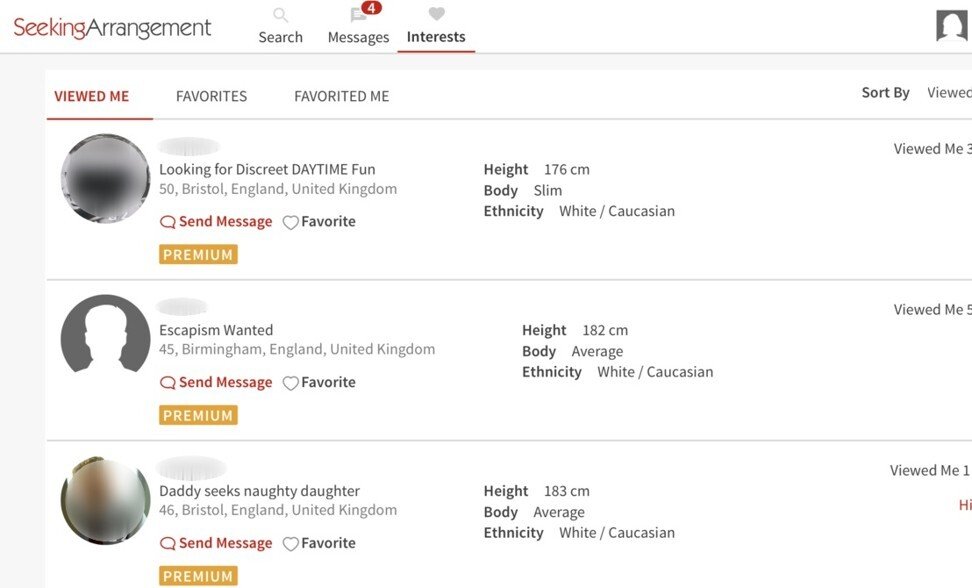 Sugar daddies seeking sugar babies on Seeking Arrangement’s website.